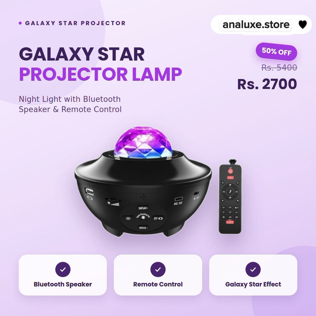 Galaxy Star Projector Lamp — Night Light with Bluetooth Lamp; Remote Control