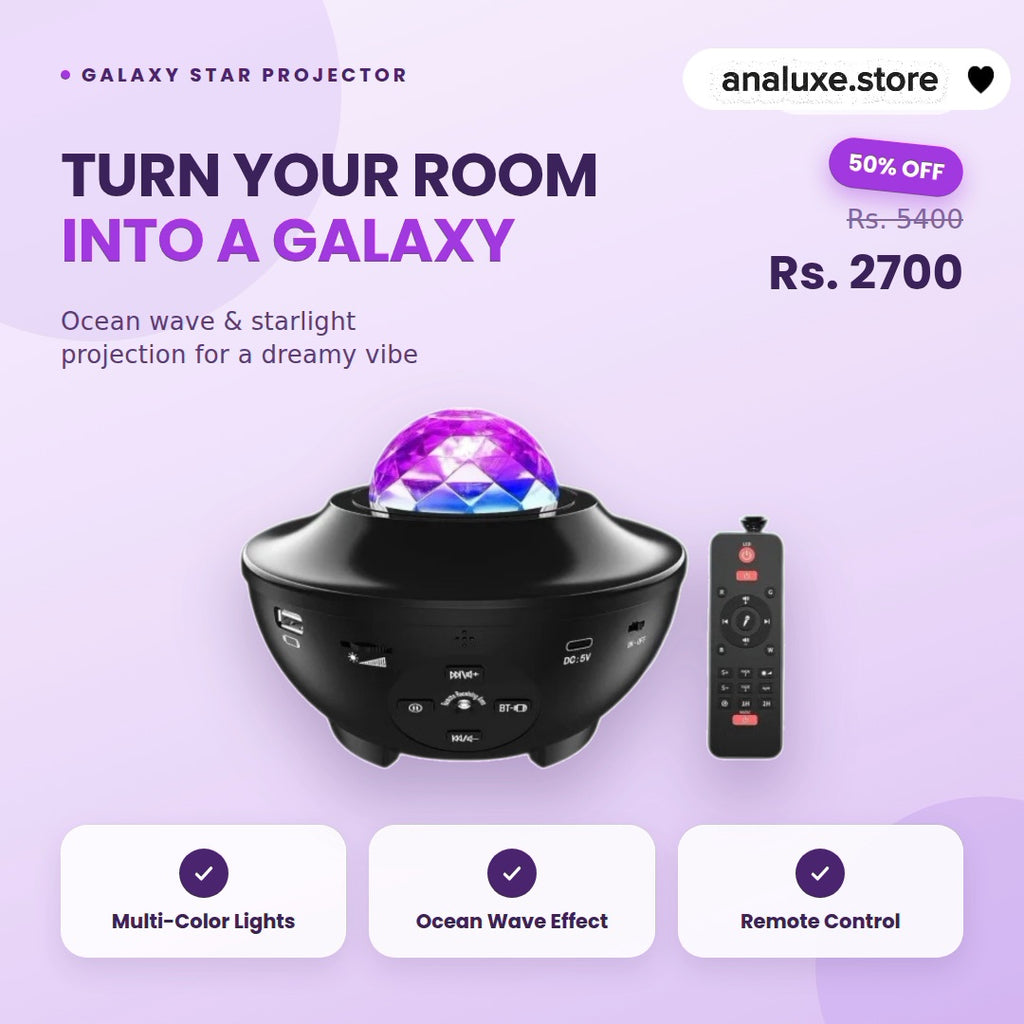 Galaxy Star Projector Lamp — Night Light with Bluetooth Lamp; Remote Control